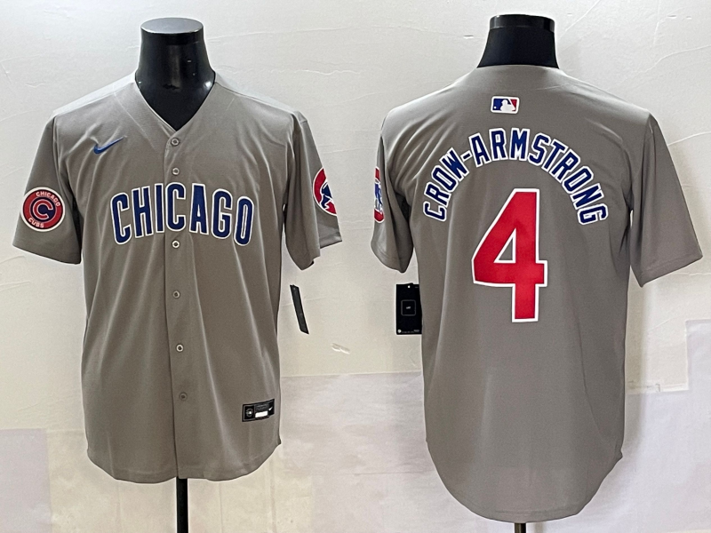 Men 2025 Chicago Cubs #4 Crow Armstrong greu Nike MLB Jersey style 65